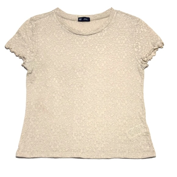 GAP Tops - GAP Women Med Beige Sheer Lace Textured Short Sleeve T Shirt Top Y2K